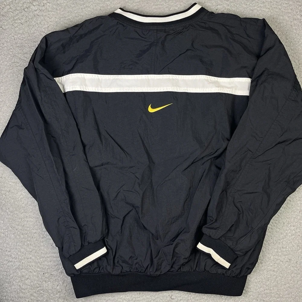 Nike Logo Nylon Pullover Sweatshirt Shirt Black White Vintage 90's Youth XL